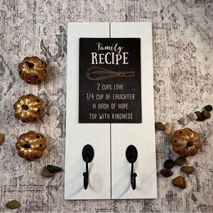 “Family Recipe” Wooden Wall Decor Sign (only) w| hooks